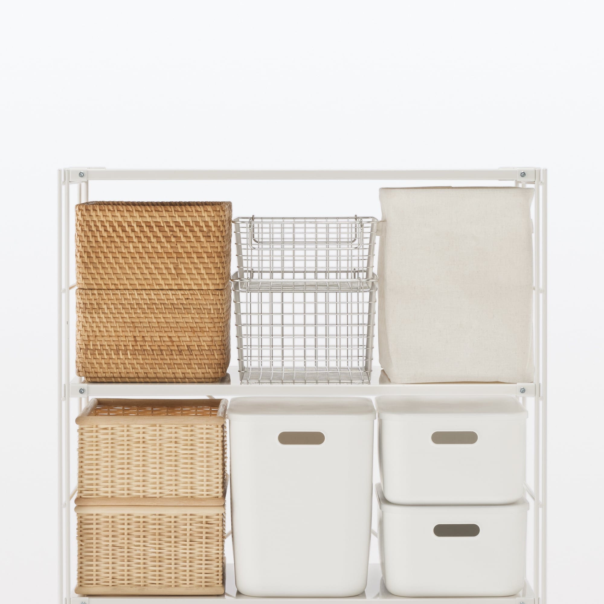 【中古品】スチールユニットシェルフ・スチール棚セット・ワイド・小・ライトグレー