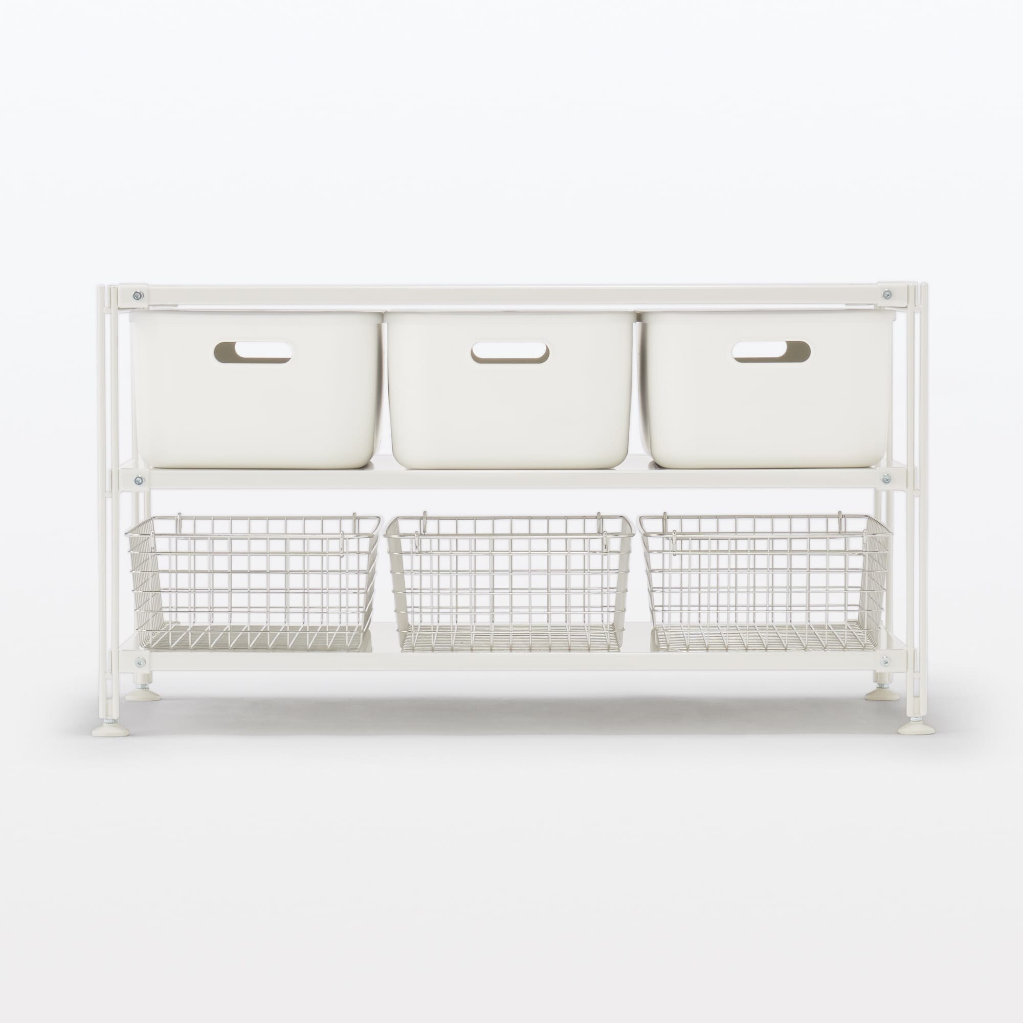 【中古品】スチールユニットシェルフ・スチール棚セット・ワイドミニ・ライトグレー