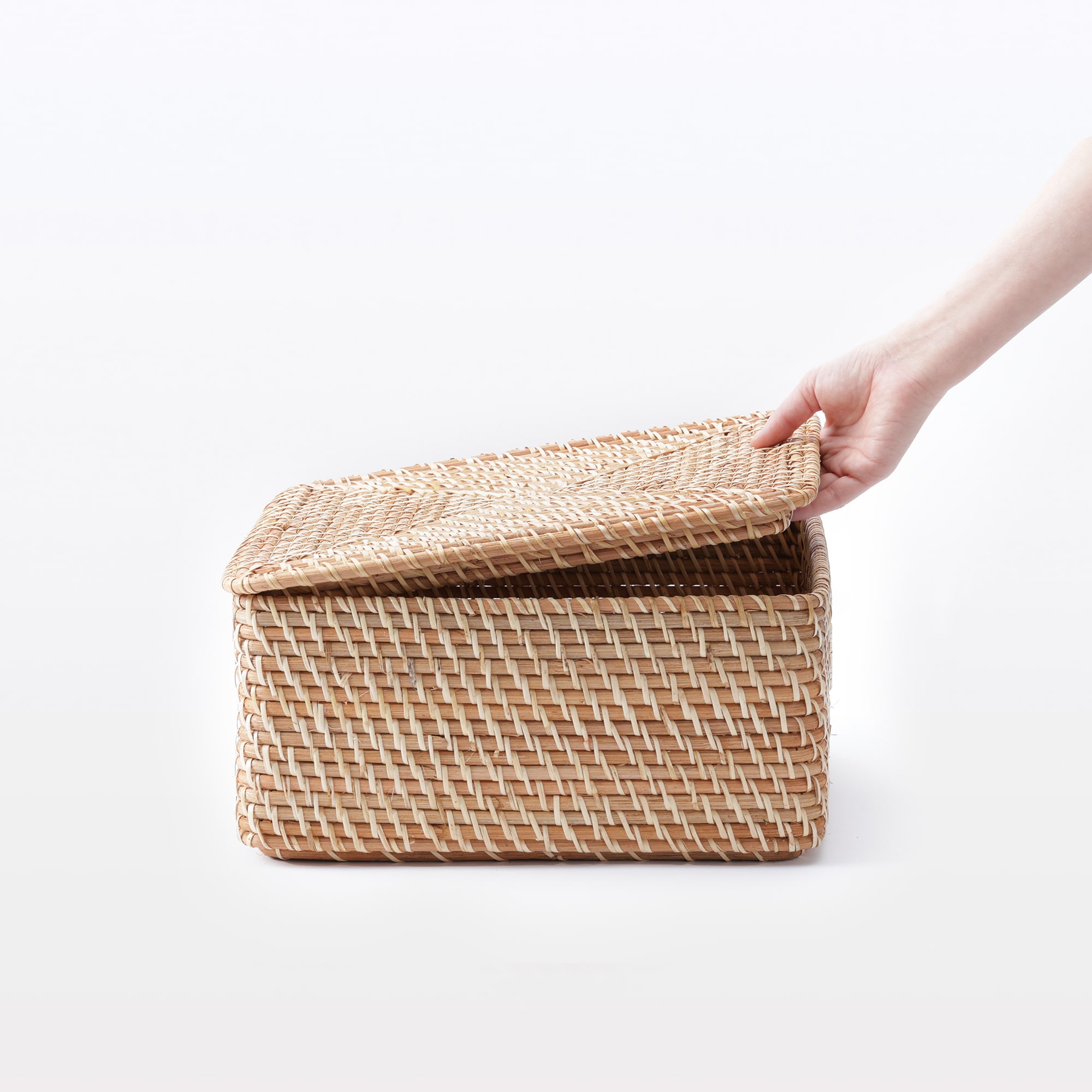 重なるラタン角型バスケット用フタ