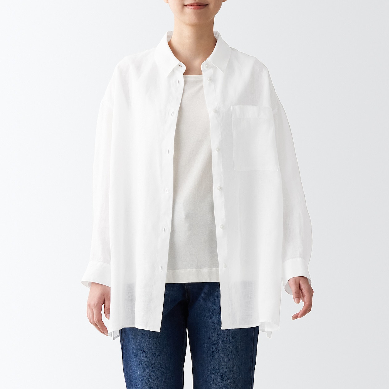 フレンチリネン洗いざらしワイドシャツ ｍ ｌ 白 シャツ ブラウス 婦人 レディース 通販 無印良品