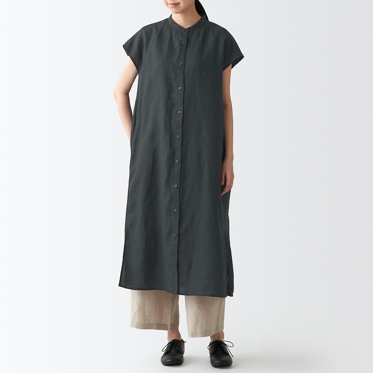 フレンチリネン洗いざらしフレンチスリーブワンピース ｍ ｌ 黒 通販 無印良品