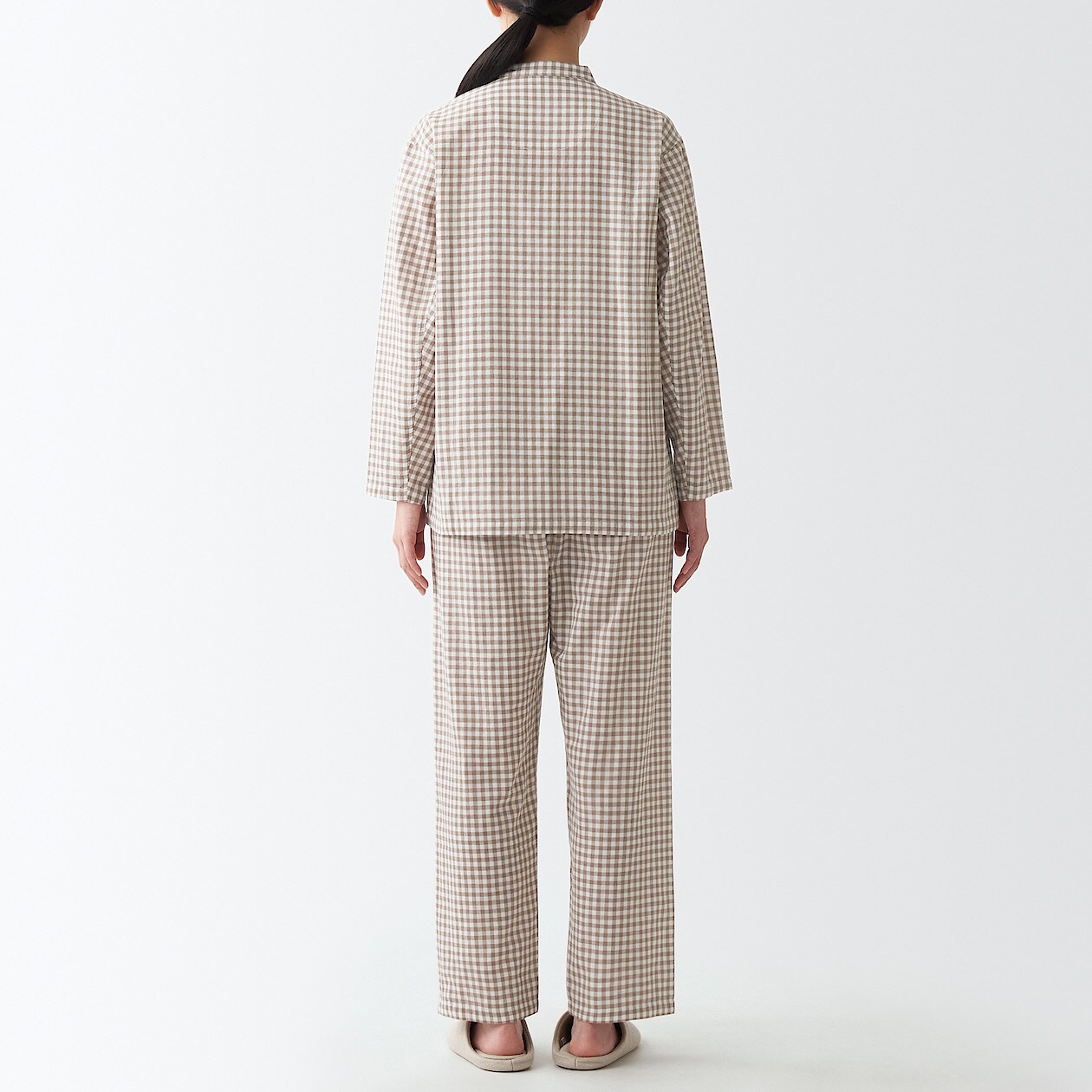 脇に縫い目のない 二重ガーゼスタンドカラーパジャマ 婦人ｓ ｍ ブラウンチェック パジャマ 婦人 レディース 通販 無印良品