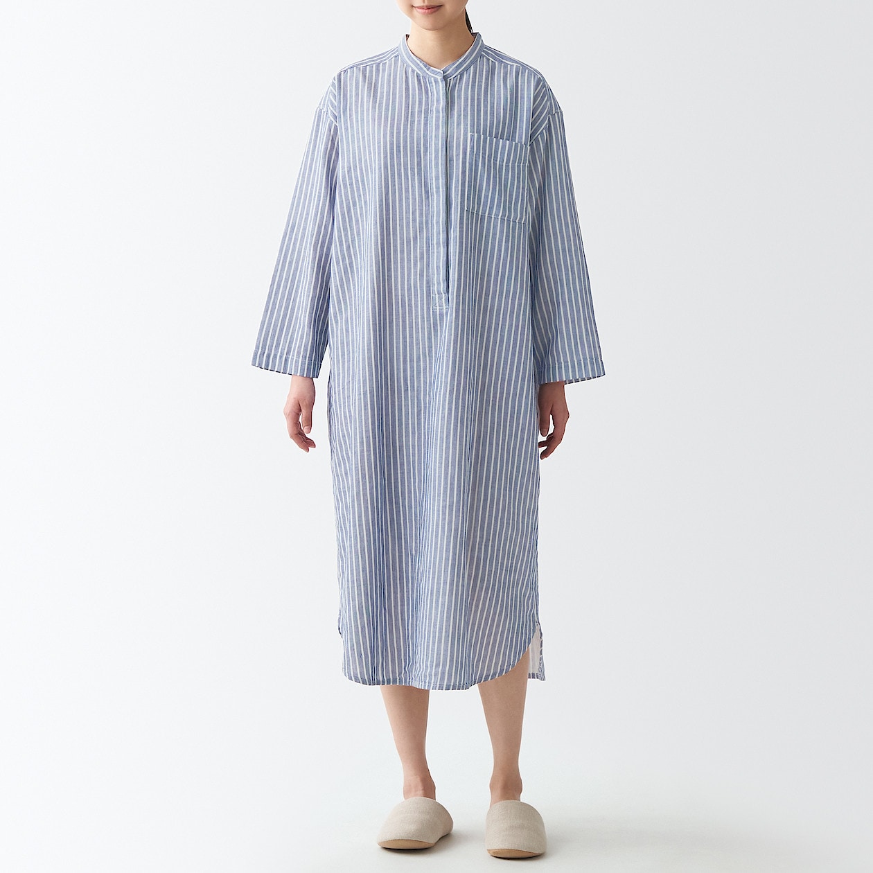 二重ガーゼ クルタ 婦人ｌ ｘｌ ネイビーストライプ パジャマ 婦人 レディース 通販 無印良品