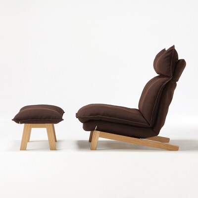 ハイバックリクライニングソファ・ポリエステル平織／ブラウン・オットマン