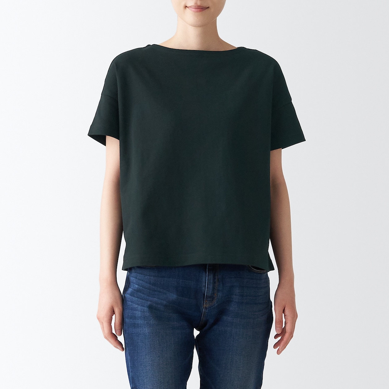 太番手天竺編みボートネックｔシャツ ｍ ｌ 黒 Tシャツ カットソー 半袖 婦人 レディース 通販 無印良品