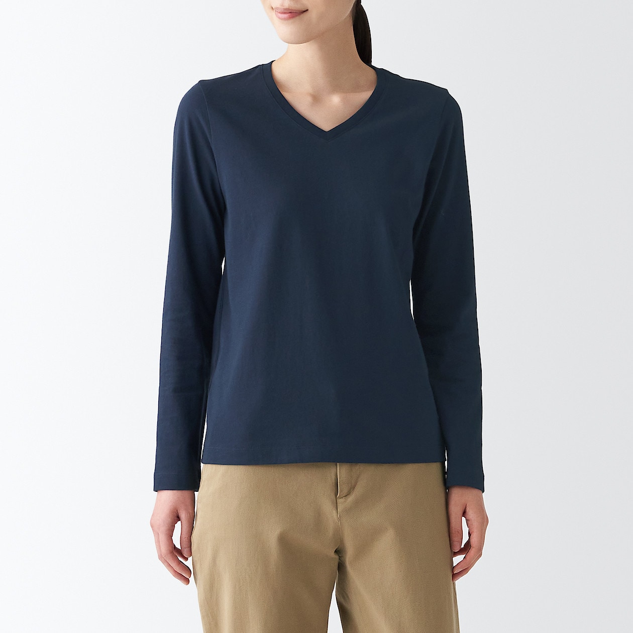 天竺編みｖネック長袖ｔシャツ 婦人ｍ ダークネイビー Tシャツ カットソー 長袖 婦人 レディース 通販 無印良品