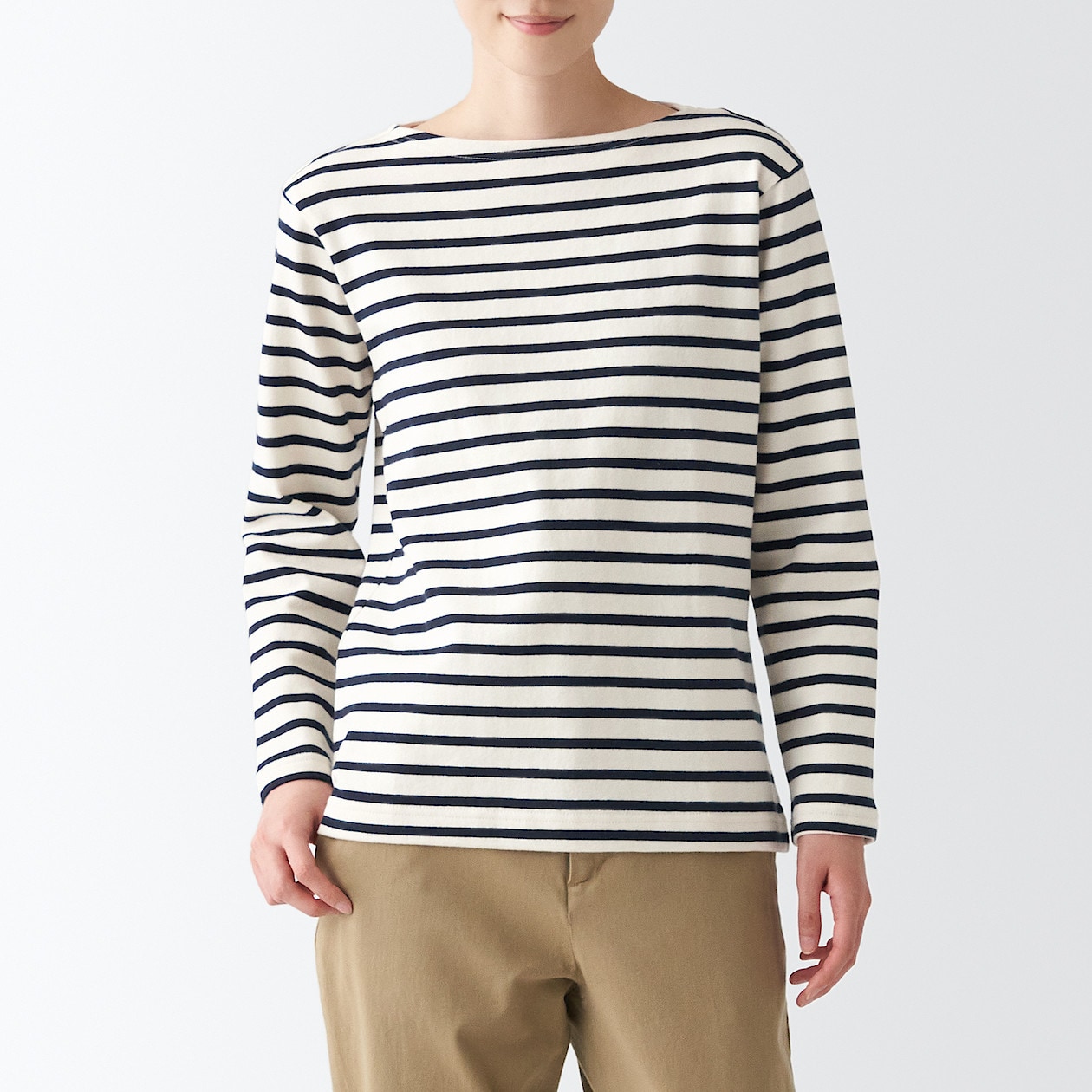 太番手天竺編みボートネック長袖ｔシャツ 婦人ｍ 生成ボーダー Tシャツ カットソー 長袖 婦人 レディース 通販 無印良品