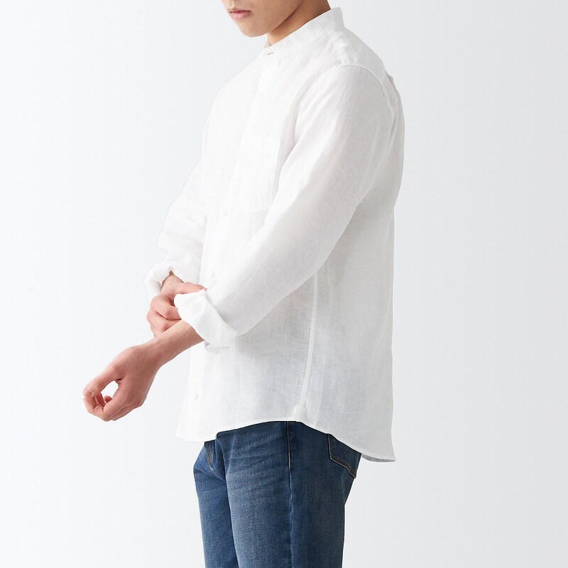 フレンチリネン洗いざらしスタンドカラーシャツ 紳士ｍ 白 シャツ 紳士服 メンズウェア 通販 無印良品