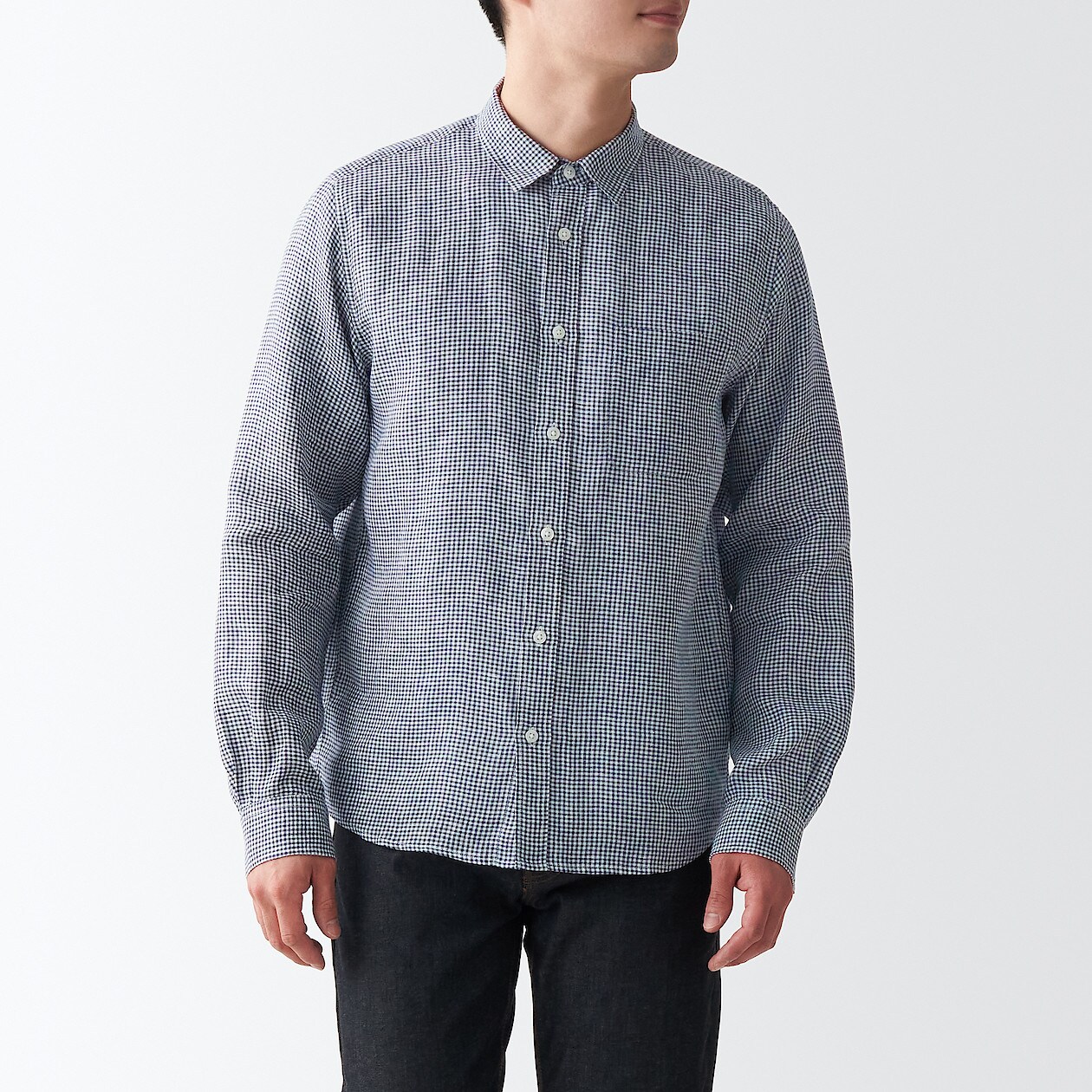 フレンチリネン洗いざらしシャツ 紳士ｍ ダークネイビーチェック シャツ 紳士 メンズ 通販 無印良品
