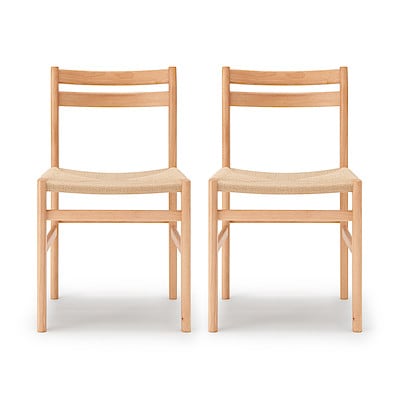 木製ペーパーコードチェア（２脚セット）　ラバーウッド材　ナチュラル