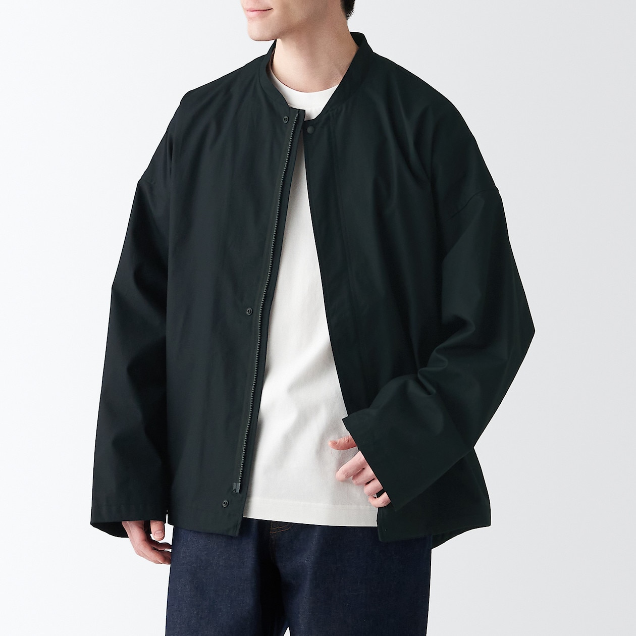 撥水高密度織りスタンドカラージャケット 男女兼用Ｓ～Ｍ・黒 | MUJI 