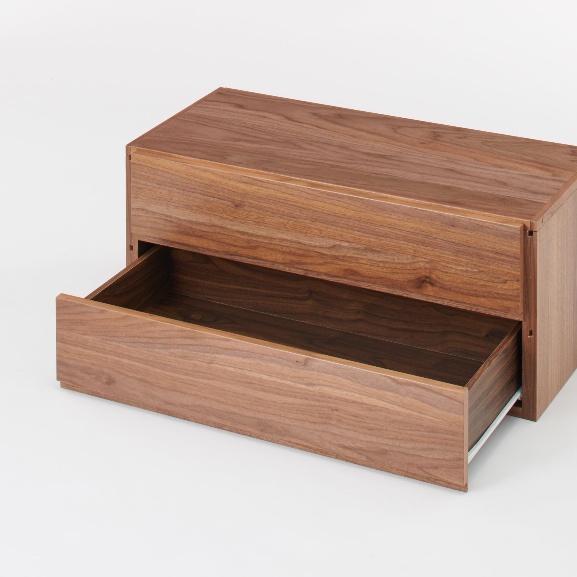 スチールユニットシェルフ用　ボックス　引出し２段　ウォールナット材突板