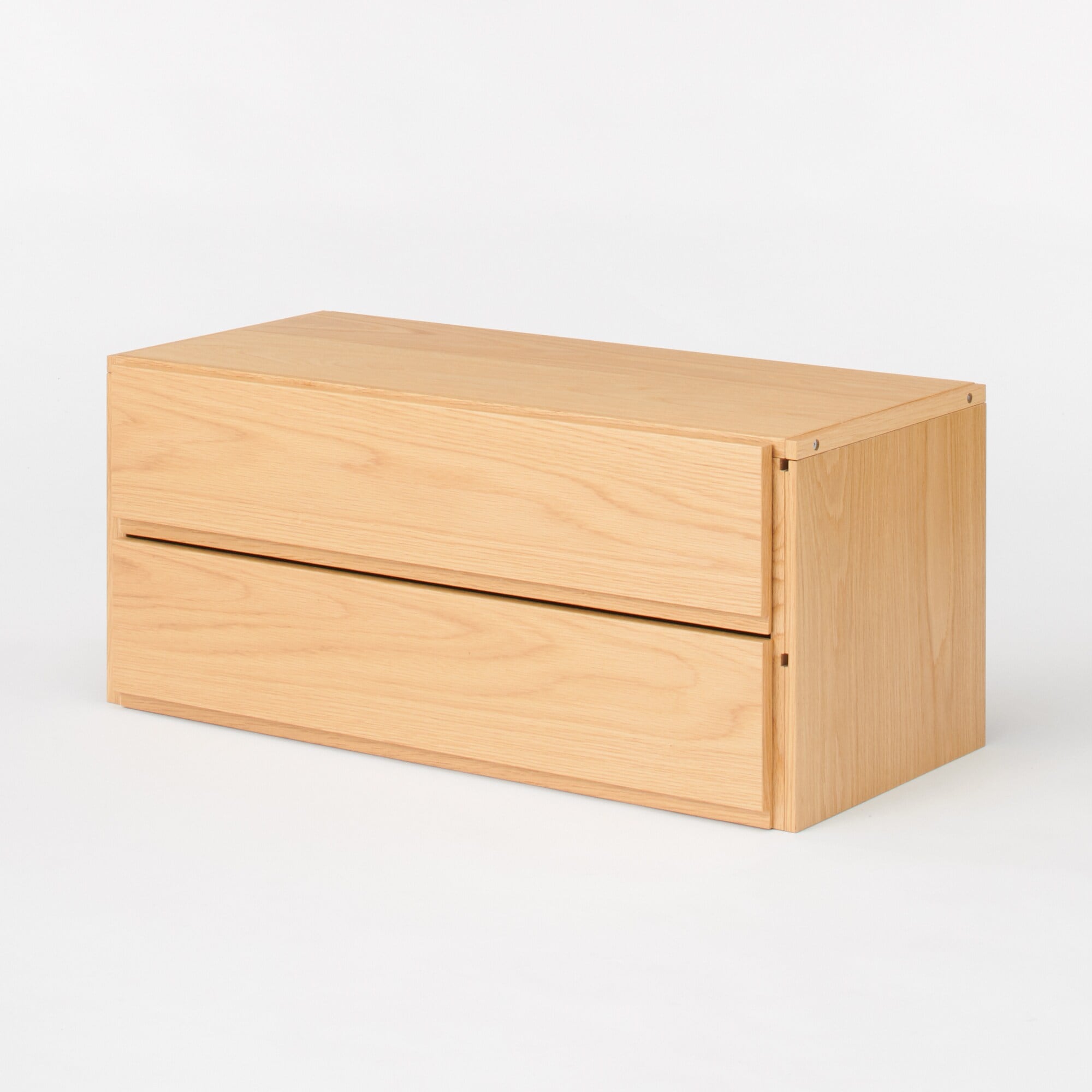 スチールユニットシェルフ用　ボックス　引出し２段　オーク材突板