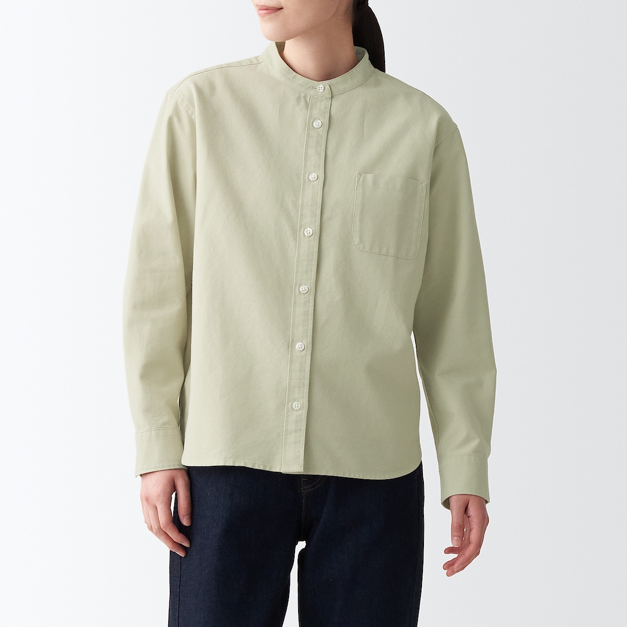 洗いざらしオックススタンドカラーシャツ 婦人ｘｌ ペールグリーン シャツ ブラウス 婦人服 レディースウェア 通販 無印良品