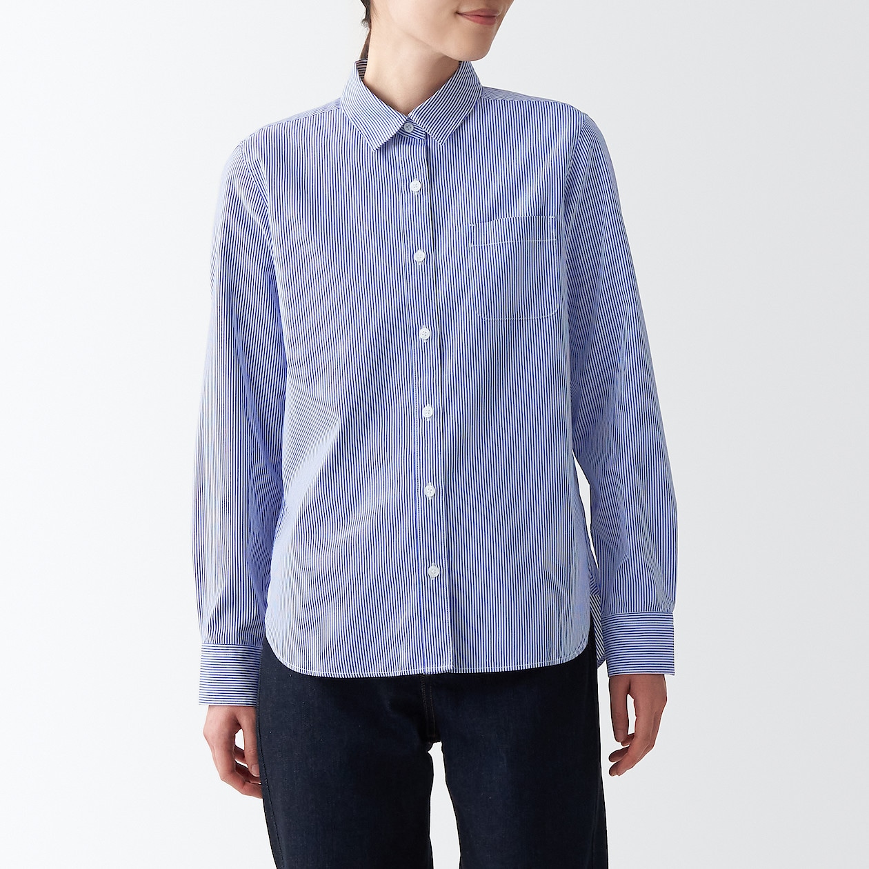 洗いざらしブロードシャツ 婦人ｍ ネイビーストライプ シャツ ブラウス 婦人服 レディースウェア 通販 無印良品
