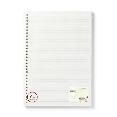 【Ａ４】植林木ペーパー裏うつりしにくいルーズリーフ　７ｍｍ横罫・３０穴・１００枚