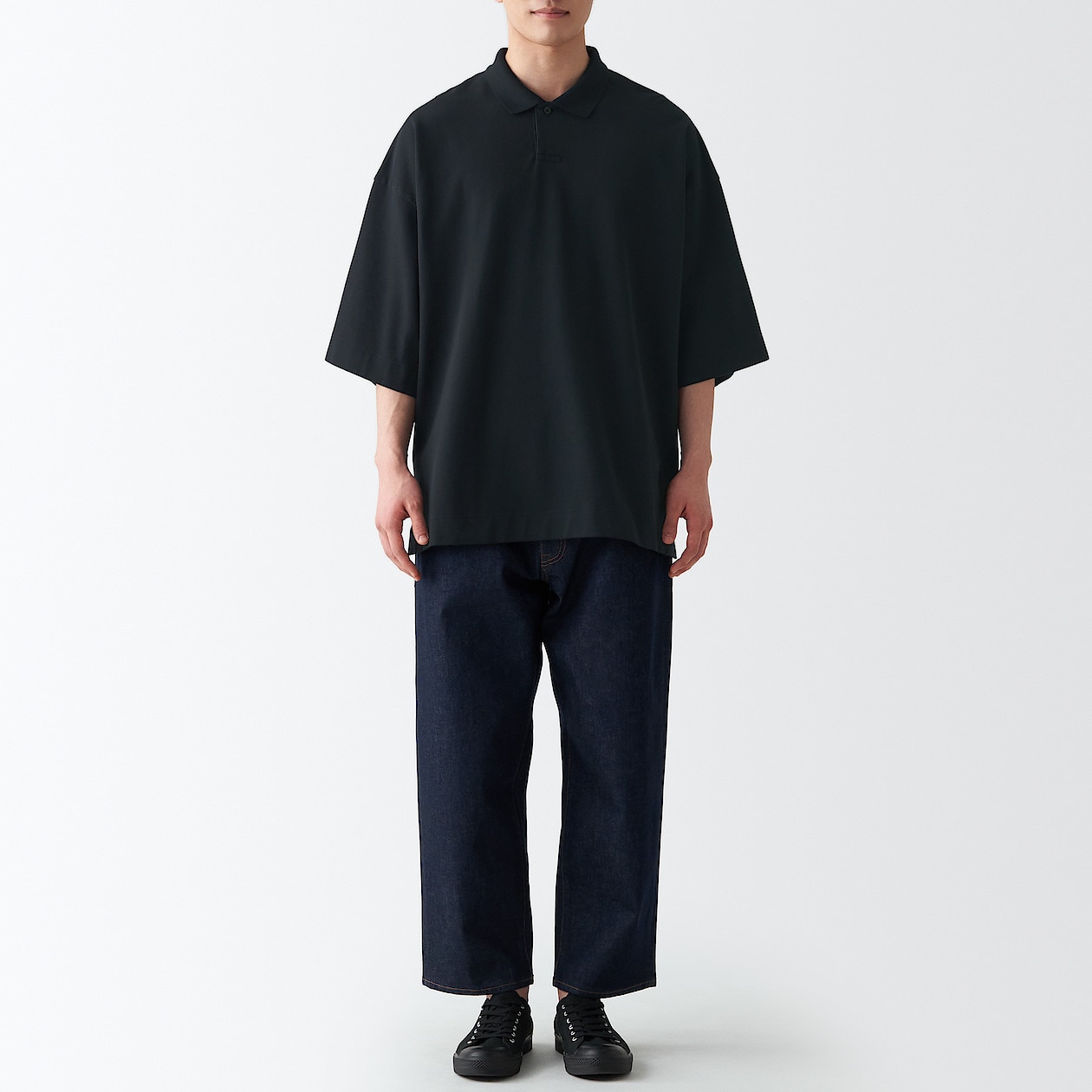 新品未使用 Muji Labo 天竺編み ドロップショルダーポロシャツ チープ
