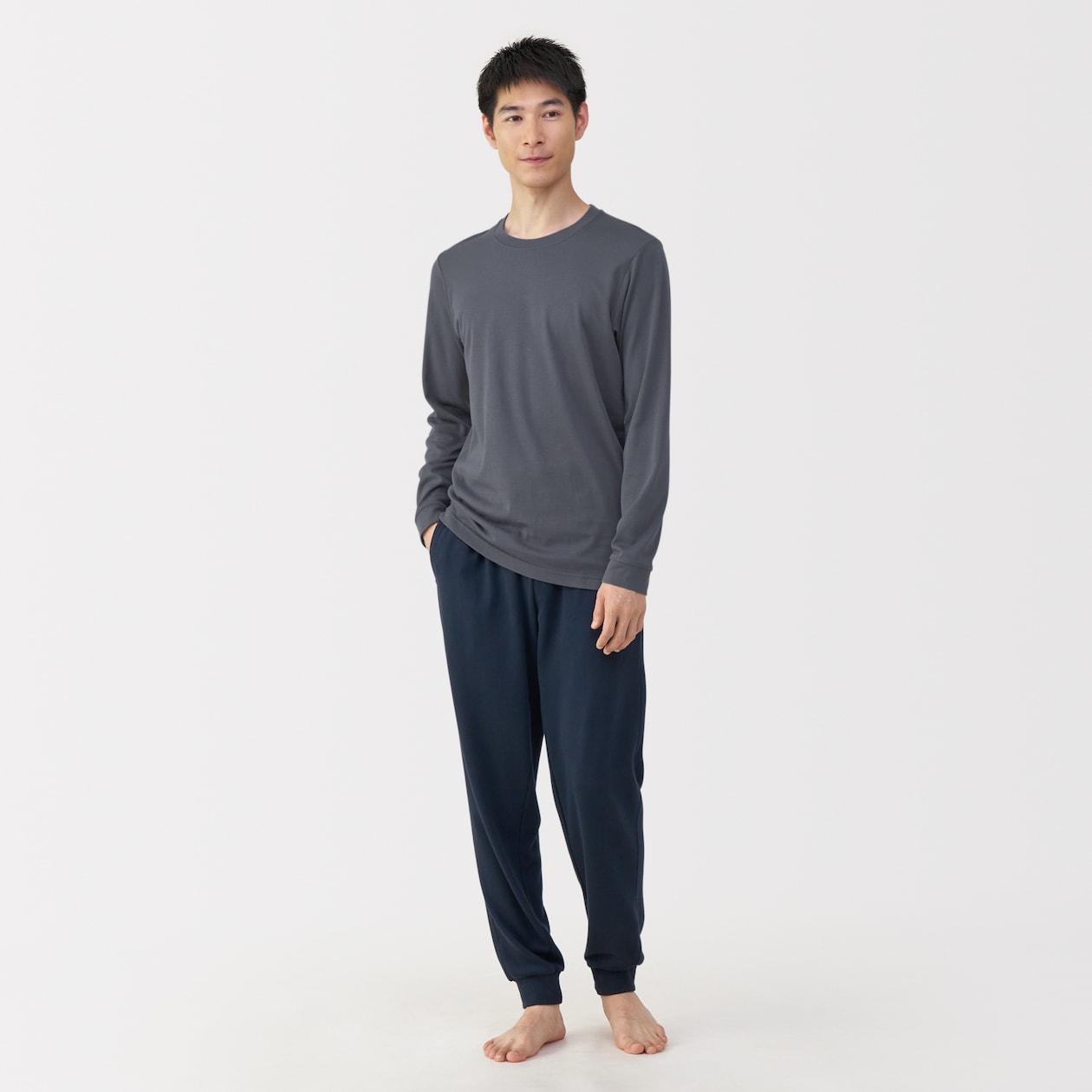 紳士　あったか綿　厚手　クルーネック長袖Ｔシャツ