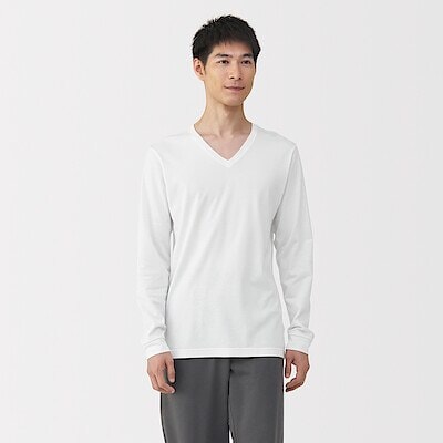 【ネットストア先行販売】紳士　あったか綿　厚手　Ｖネック長袖Ｔシャツ