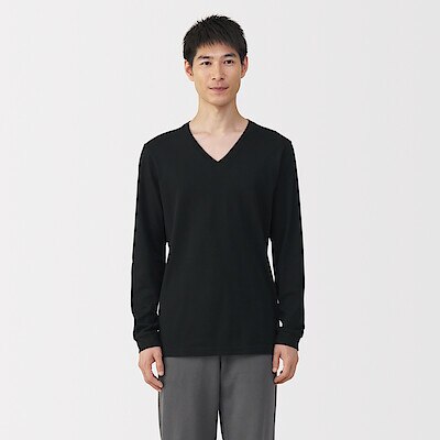 【９月１５日順次発売予定】紳士　あったか綿　厚手　Ｖネック長袖Ｔシャツ