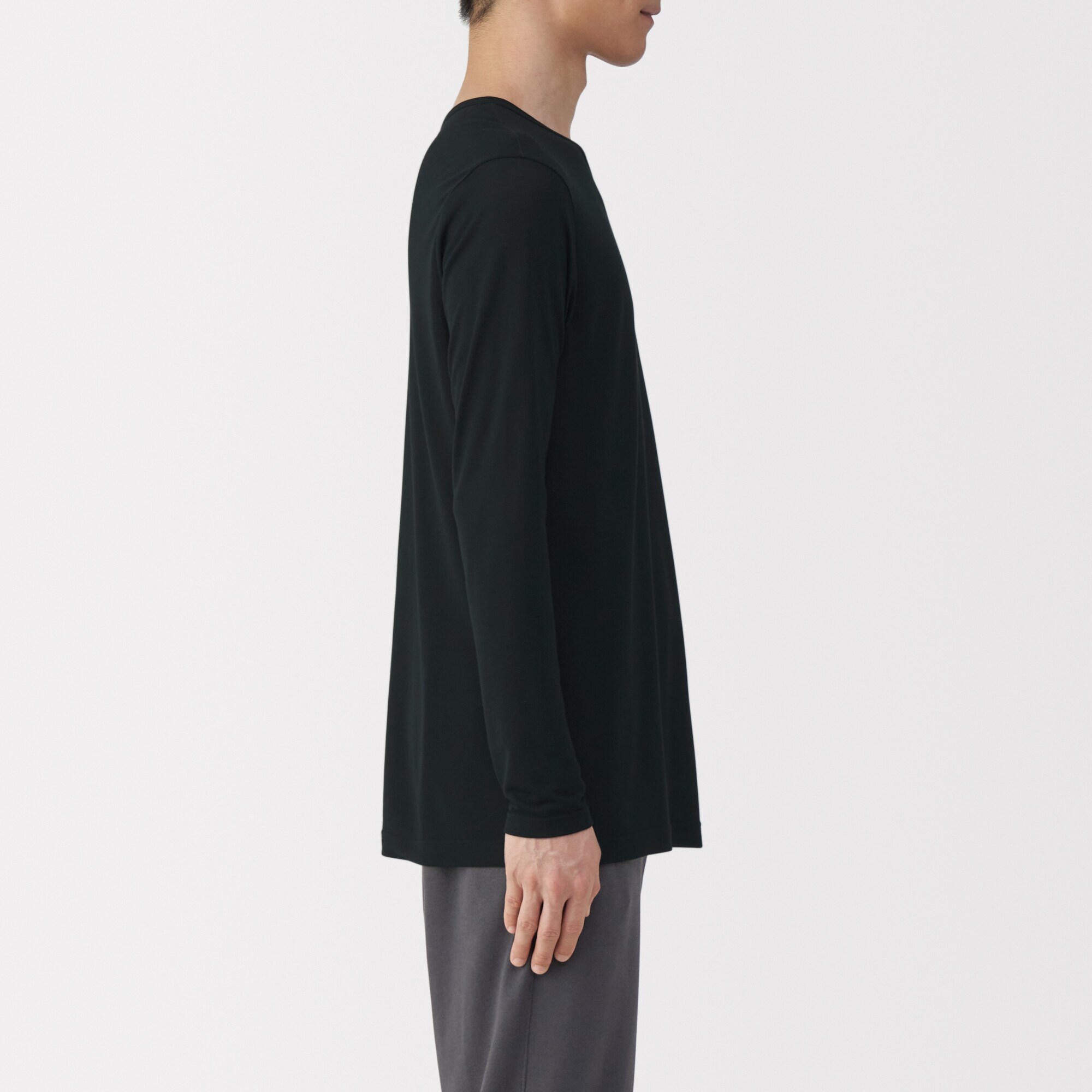 紳士　脇に縫い目のない　なめらか　クルーネック長袖Ｔシャツ