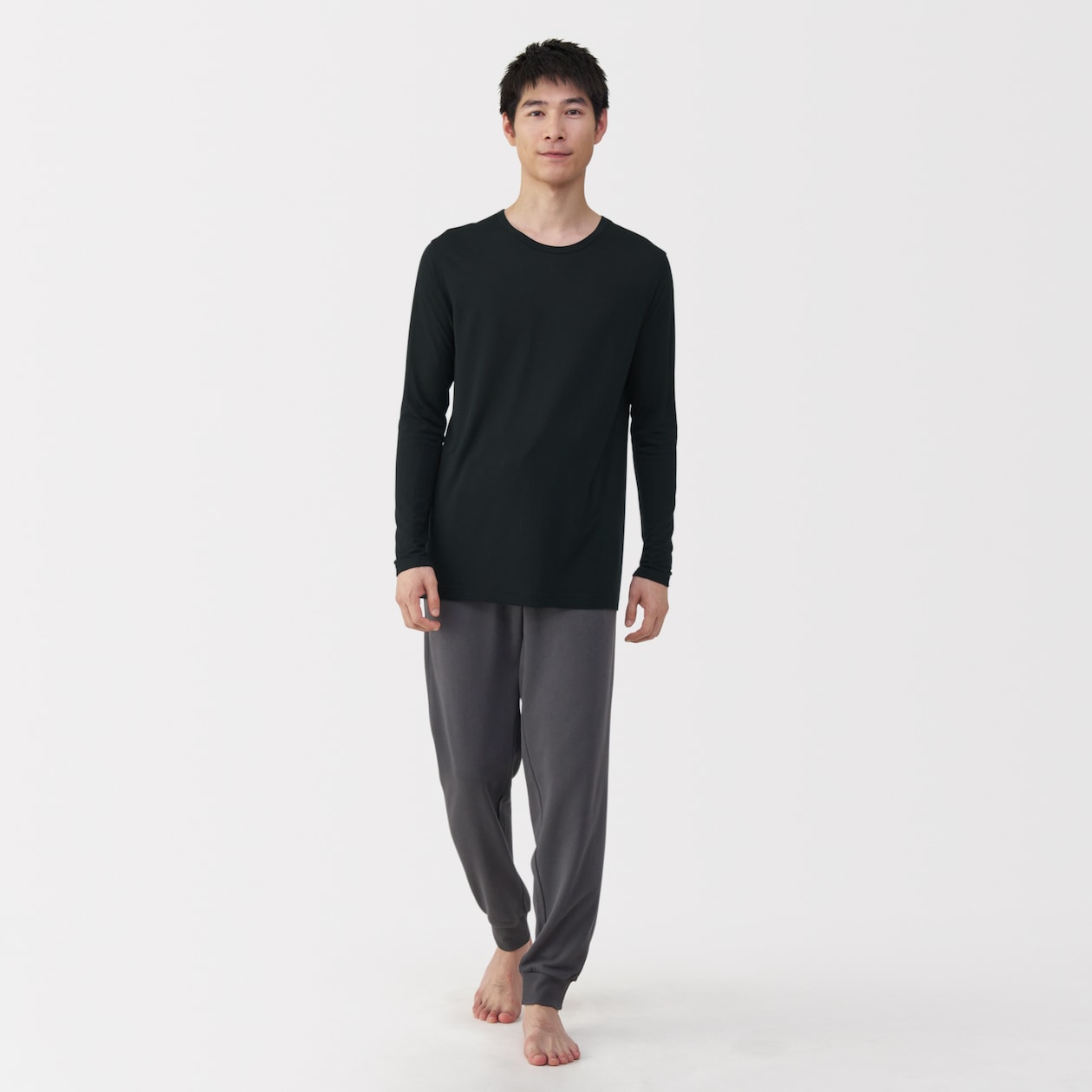 紳士　脇に縫い目のない　なめらか　クルーネック長袖Ｔシャツ