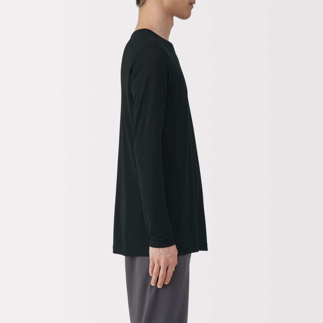 紳士　脇に縫い目のない　なめらか　クルーネック長袖Ｔシャツ