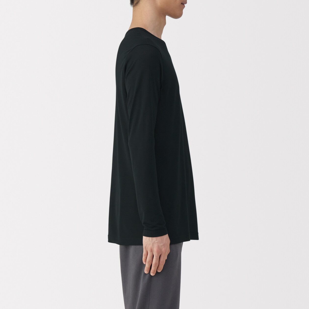 紳士　脇に縫い目のない　なめらか　クルーネック長袖Ｔシャツ