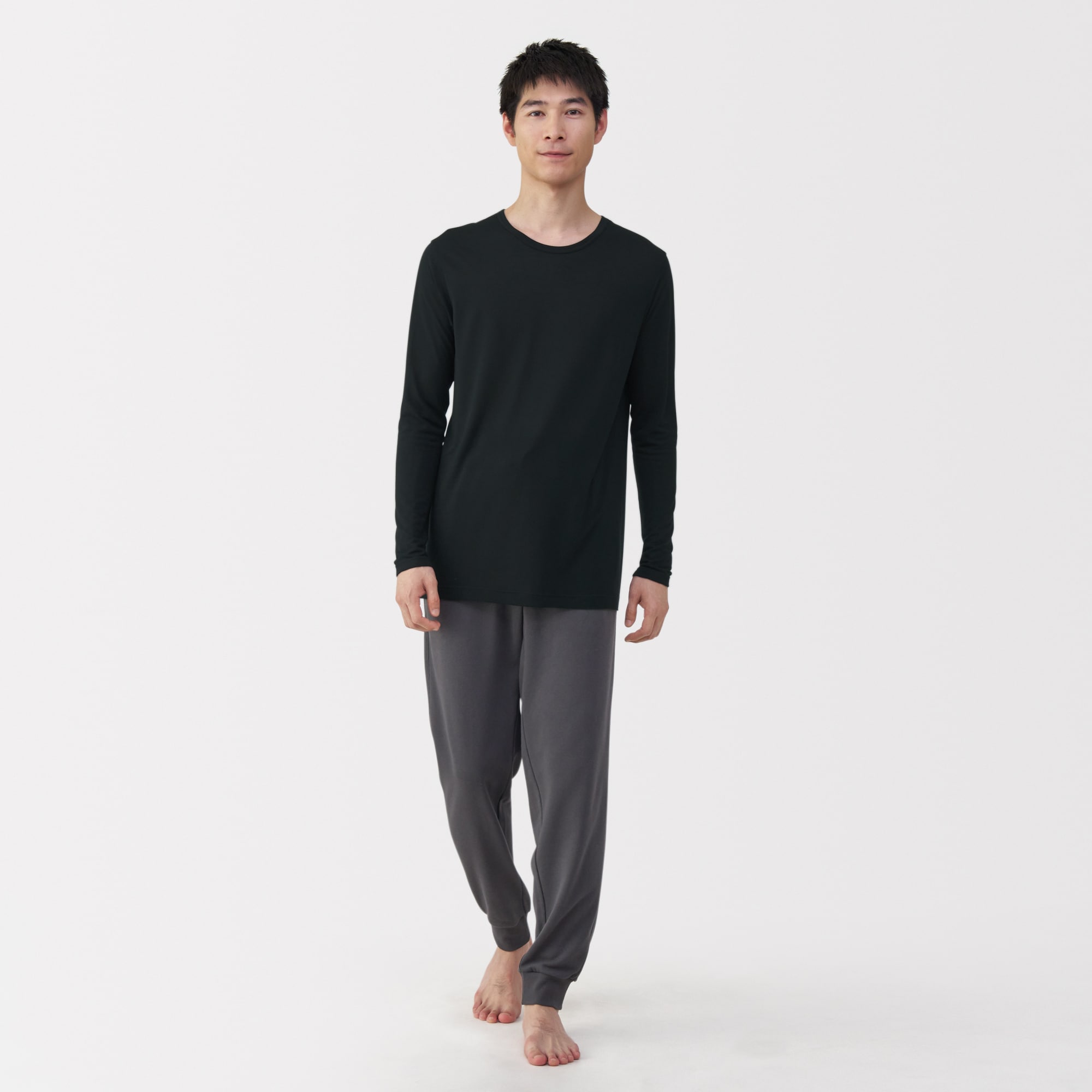 紳士　脇に縫い目のない　なめらか　クルーネック長袖Ｔシャツ