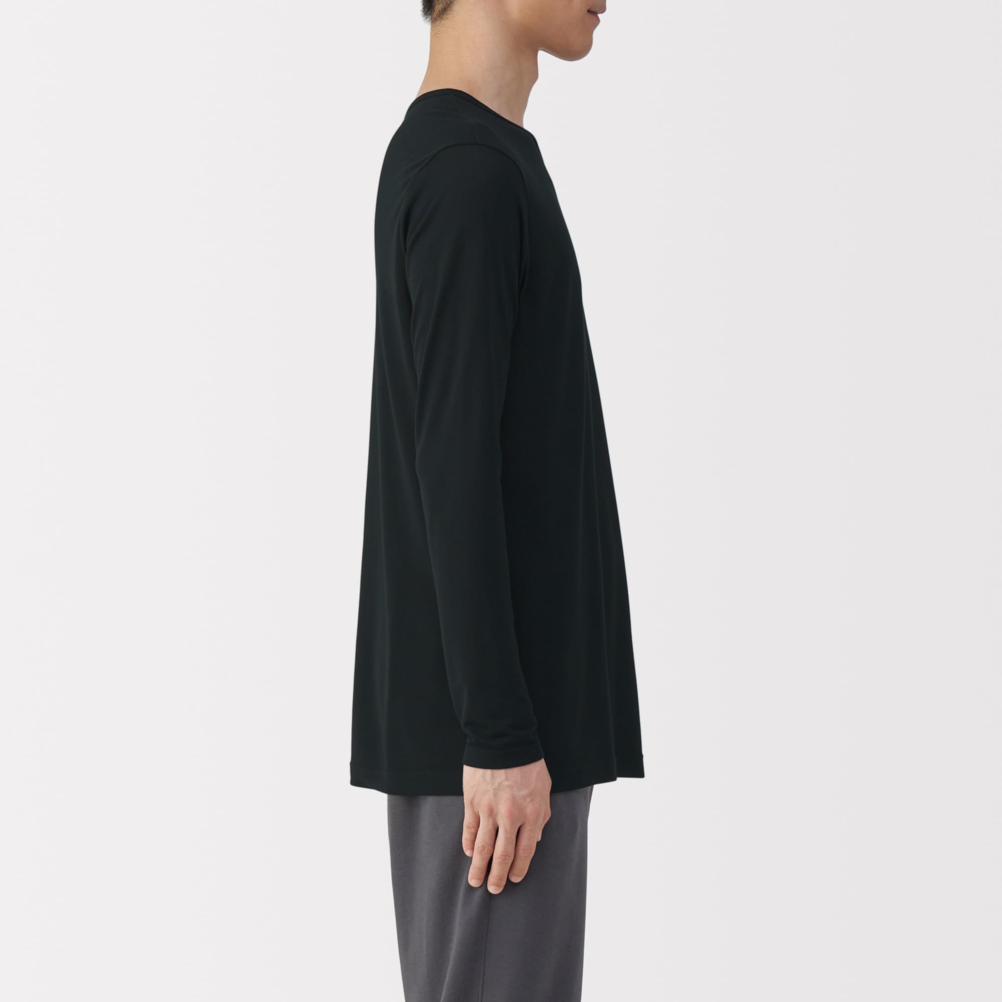 紳士　脇に縫い目のない　なめらか　クルーネック長袖Ｔシャツ