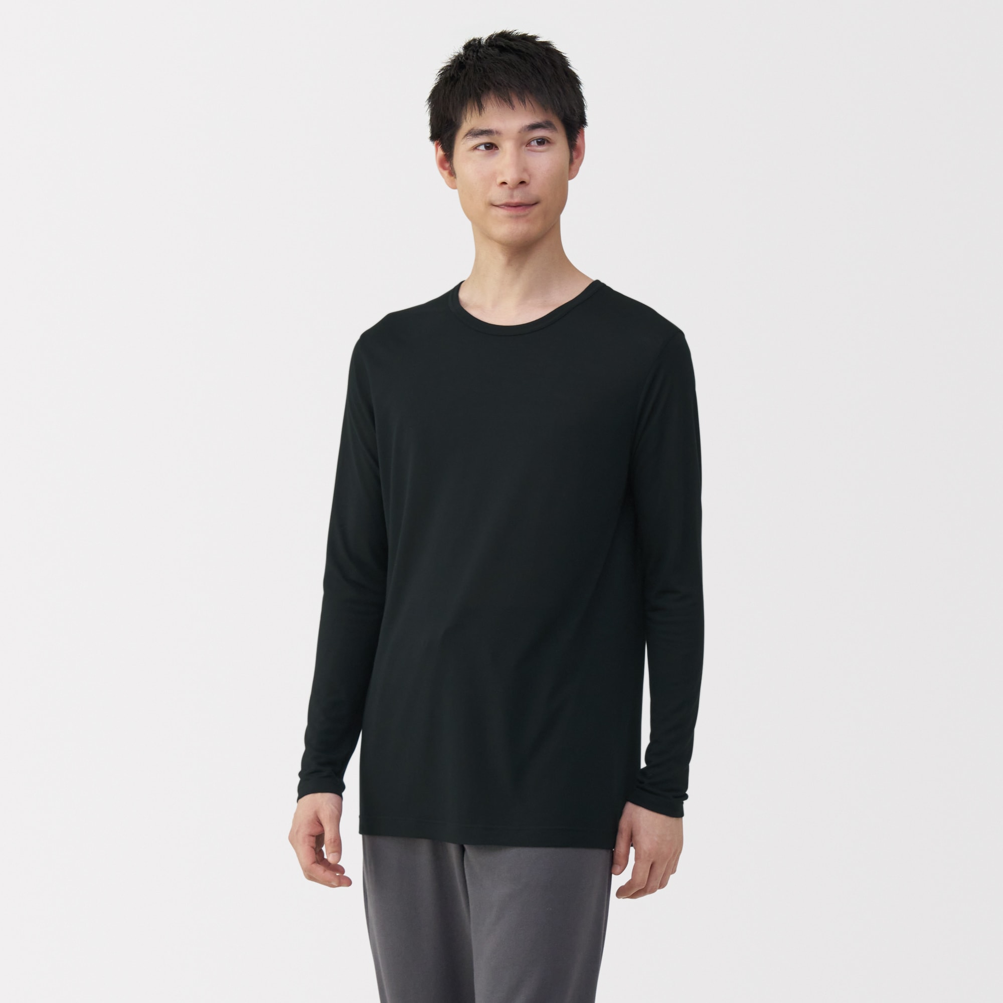 紳士　脇に縫い目のない　なめらか　クルーネック長袖Ｔシャツ