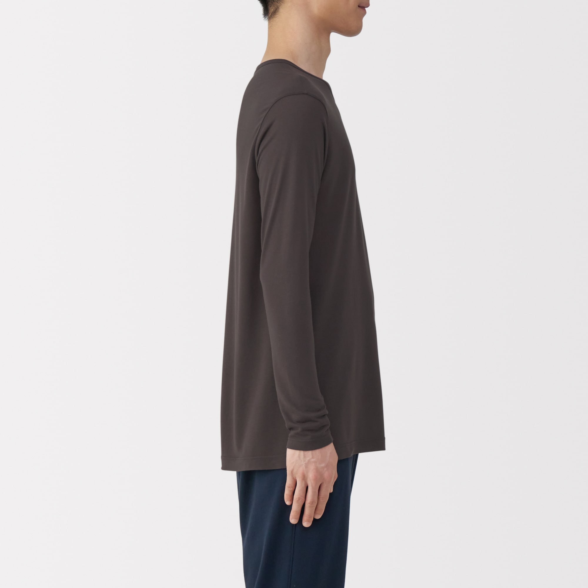 紳士　脇に縫い目のない　なめらか　クルーネック長袖Ｔシャツ