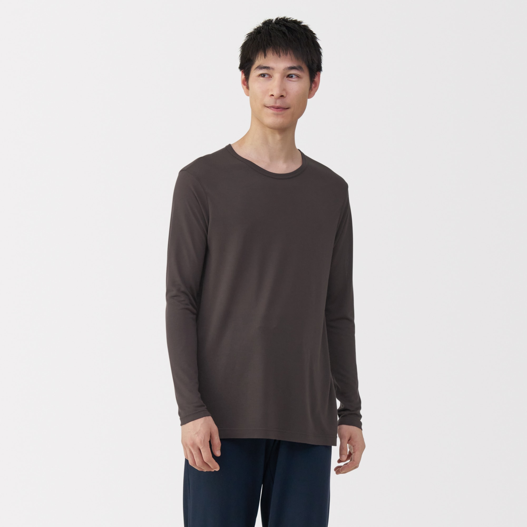 紳士 脇に縫い目のない なめらか クルーネック長袖Tシャツ | 無印良品