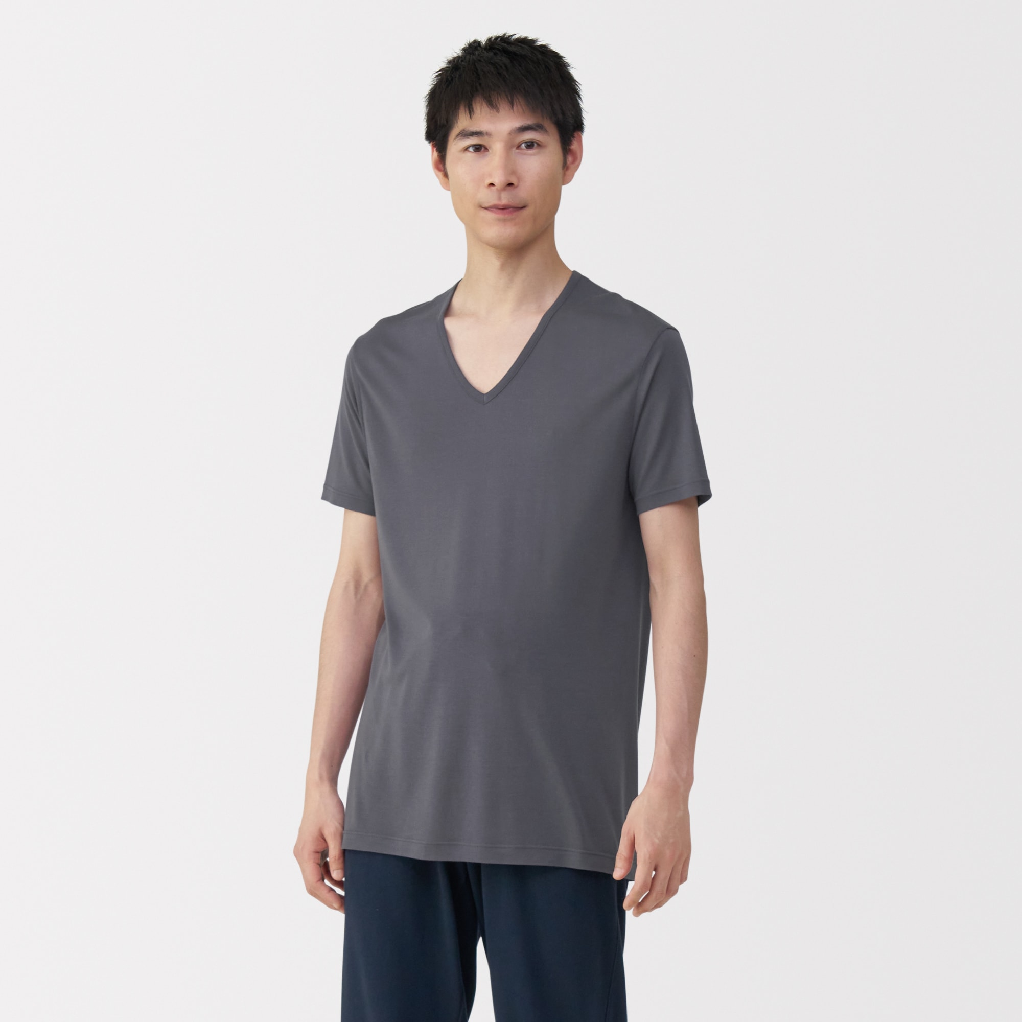 紳士　脇に縫い目のない　なめらか　Ｖネック半袖Ｔシャツ