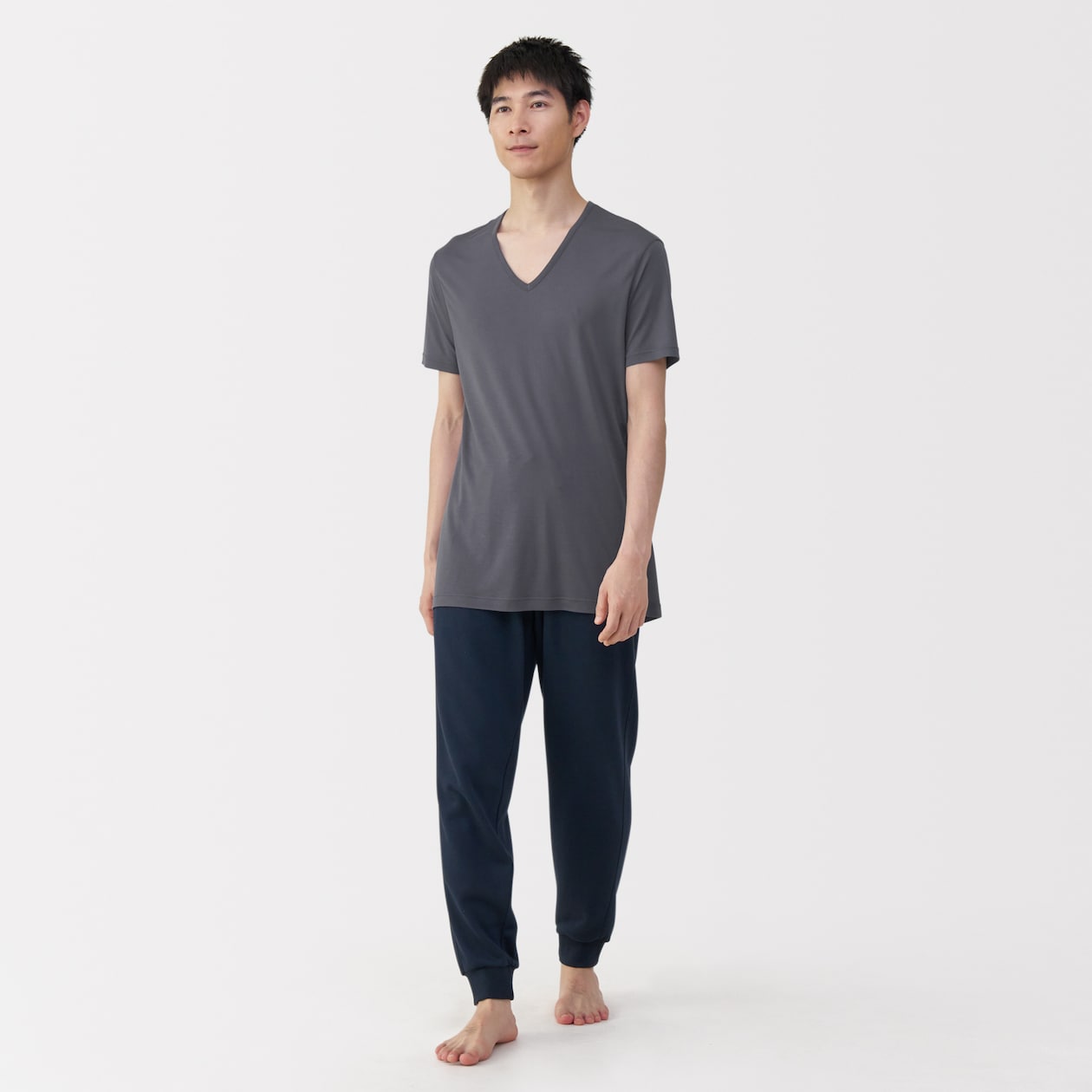 紳士　脇に縫い目のない　なめらか　Ｖネック半袖Ｔシャツ