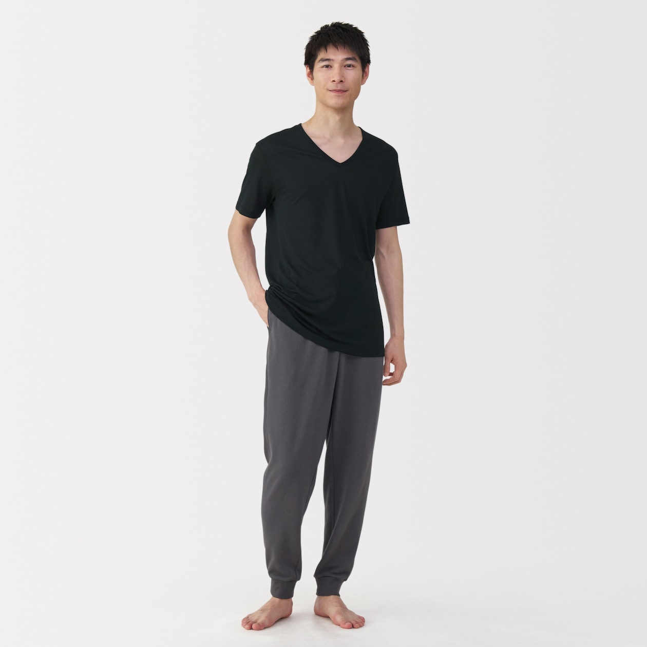 紳士　脇に縫い目のない　なめらか　Ｖネック半袖Ｔシャツ