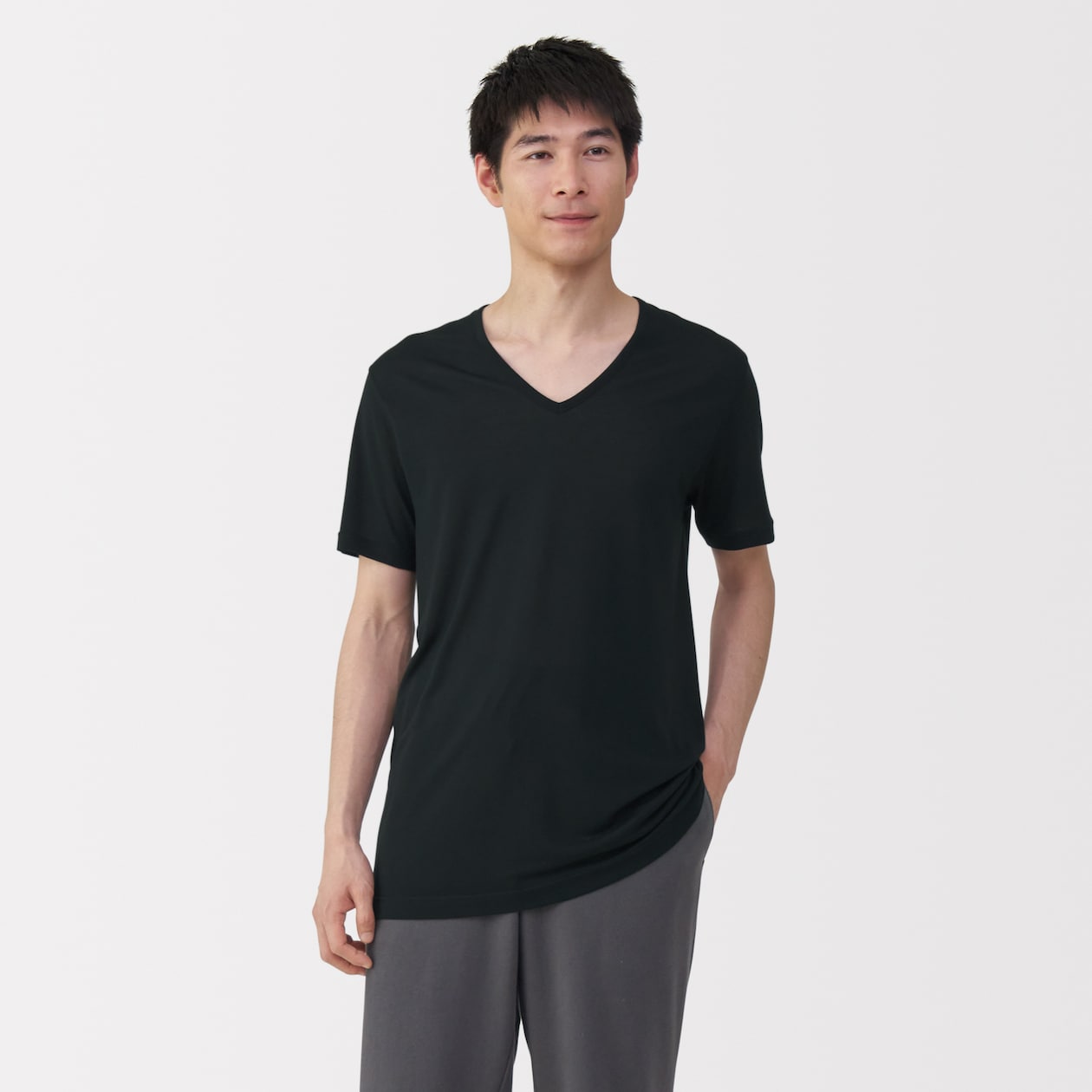 紳士　脇に縫い目のない　なめらか　Ｖネック半袖Ｔシャツ