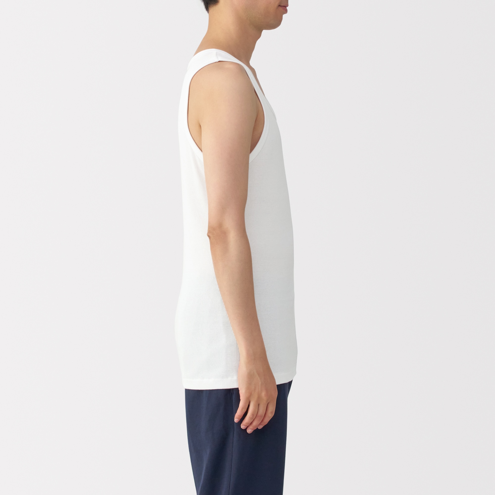 紳士　脇に縫い目のない　２枚組み　リブ編みタンクトップ