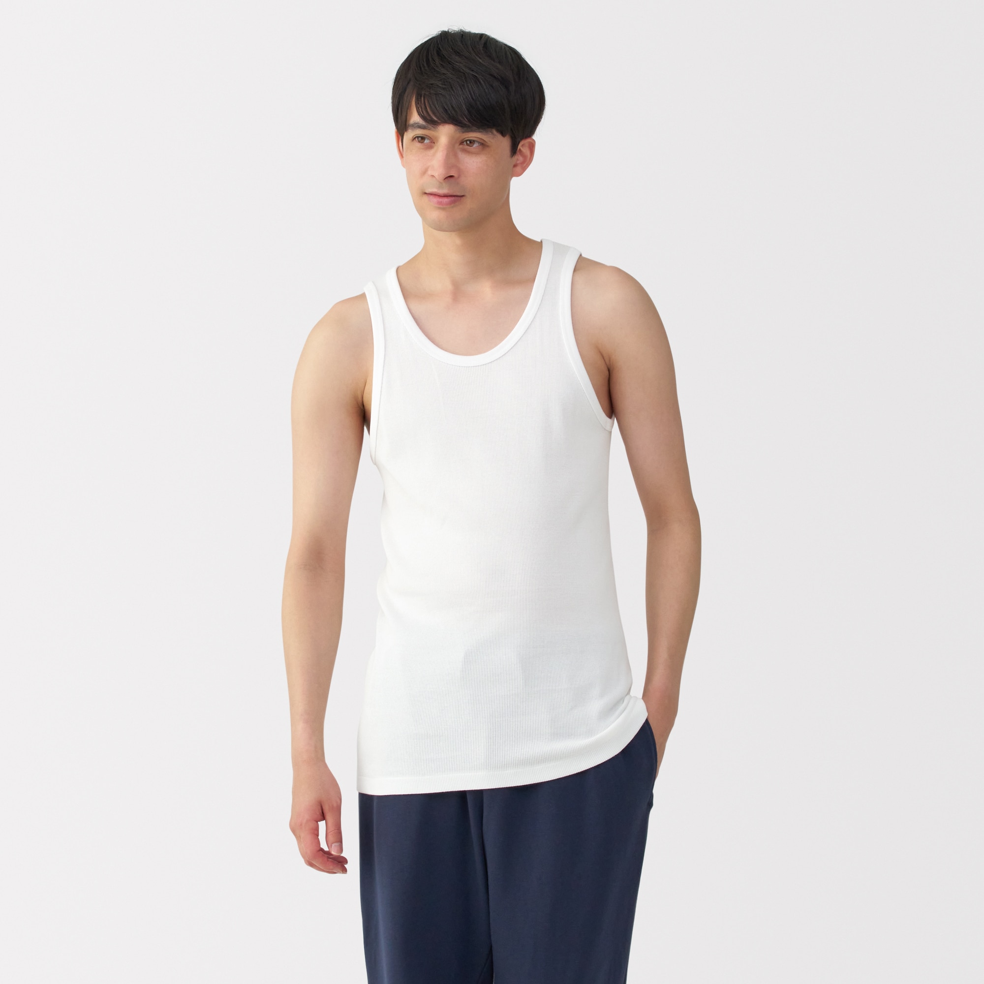 紳士　脇に縫い目のない　２枚組み　リブ編みタンクトップ