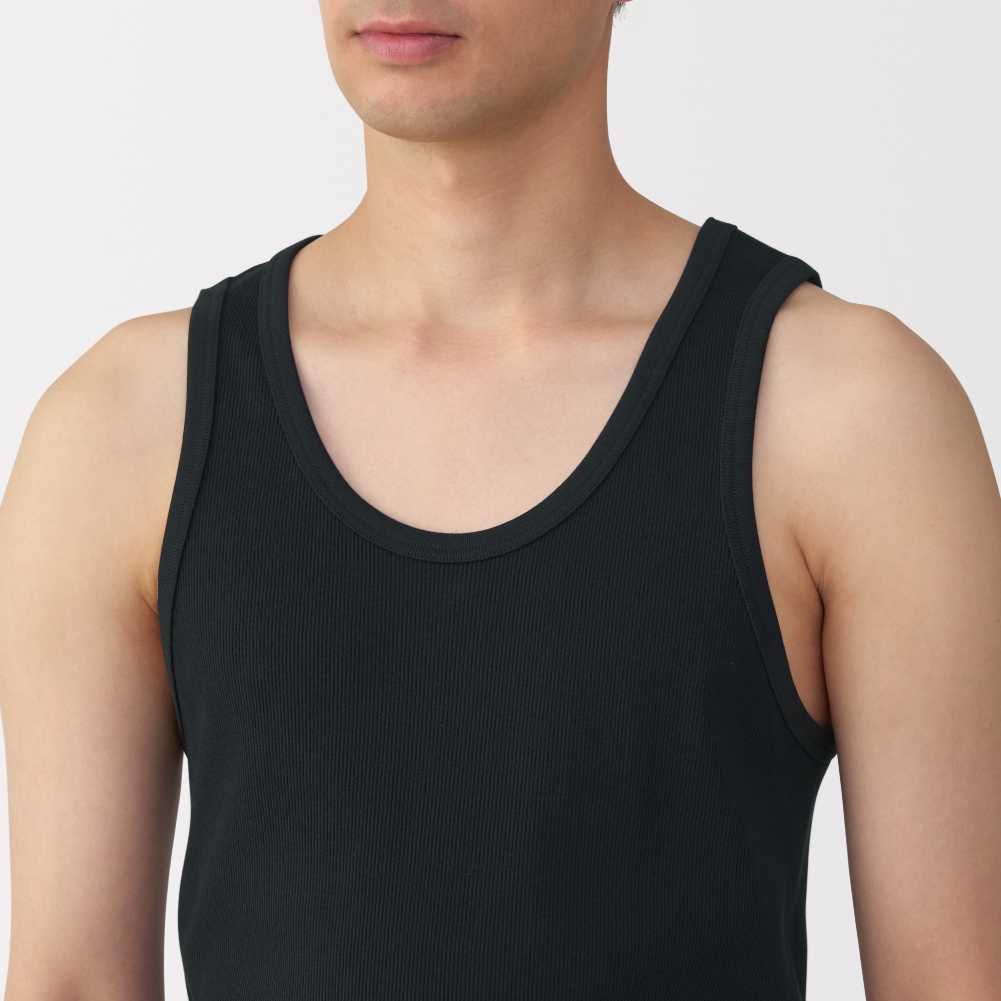 紳士　脇に縫い目のない　２枚組み　リブ編みタンクトップ