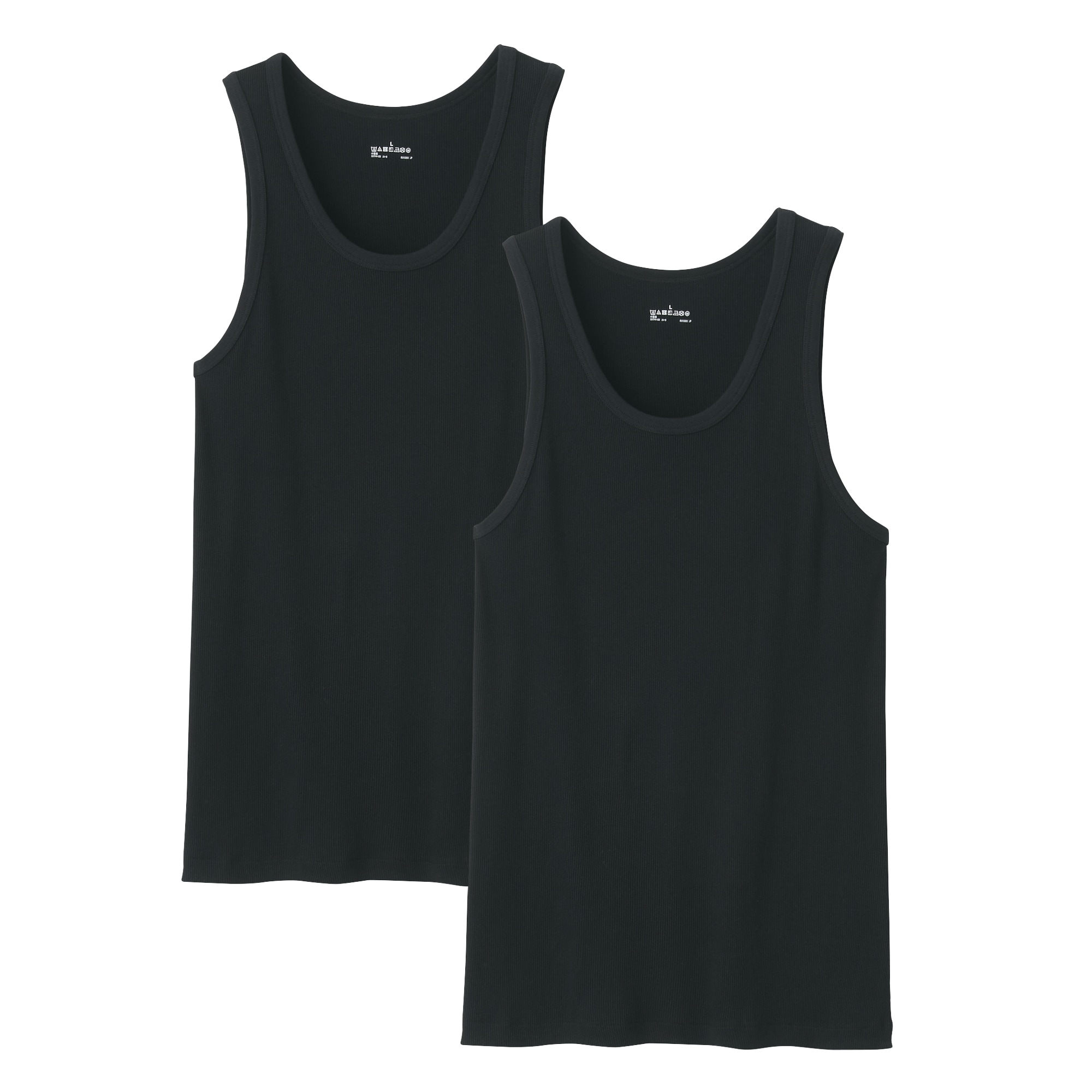 紳士　脇に縫い目のない　２枚組み　リブ編みタンクトップ