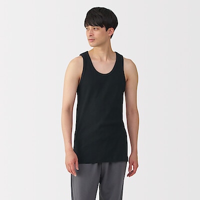 紳士　脇に縫い目のない　２枚組み　リブ編みタンクトップ