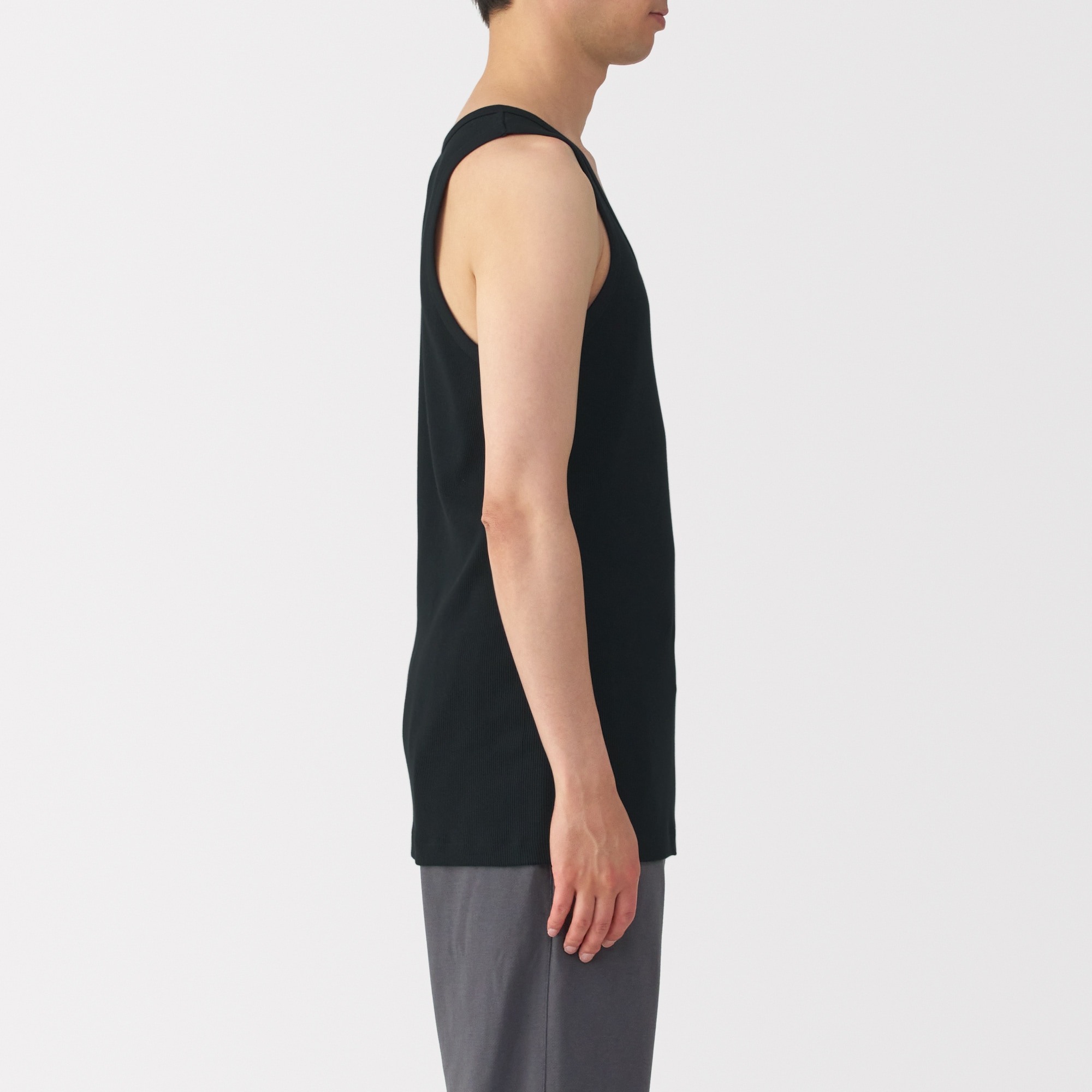 紳士　脇に縫い目のない　２枚組み　リブ編みタンクトップ