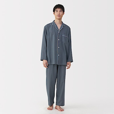 紳士　脇に縫い目のない　二重ガーゼ長袖パジャマ