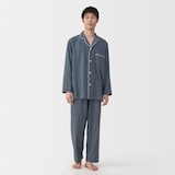 紳士　脇に縫い目のない　二重ガーゼ長袖パジャマ