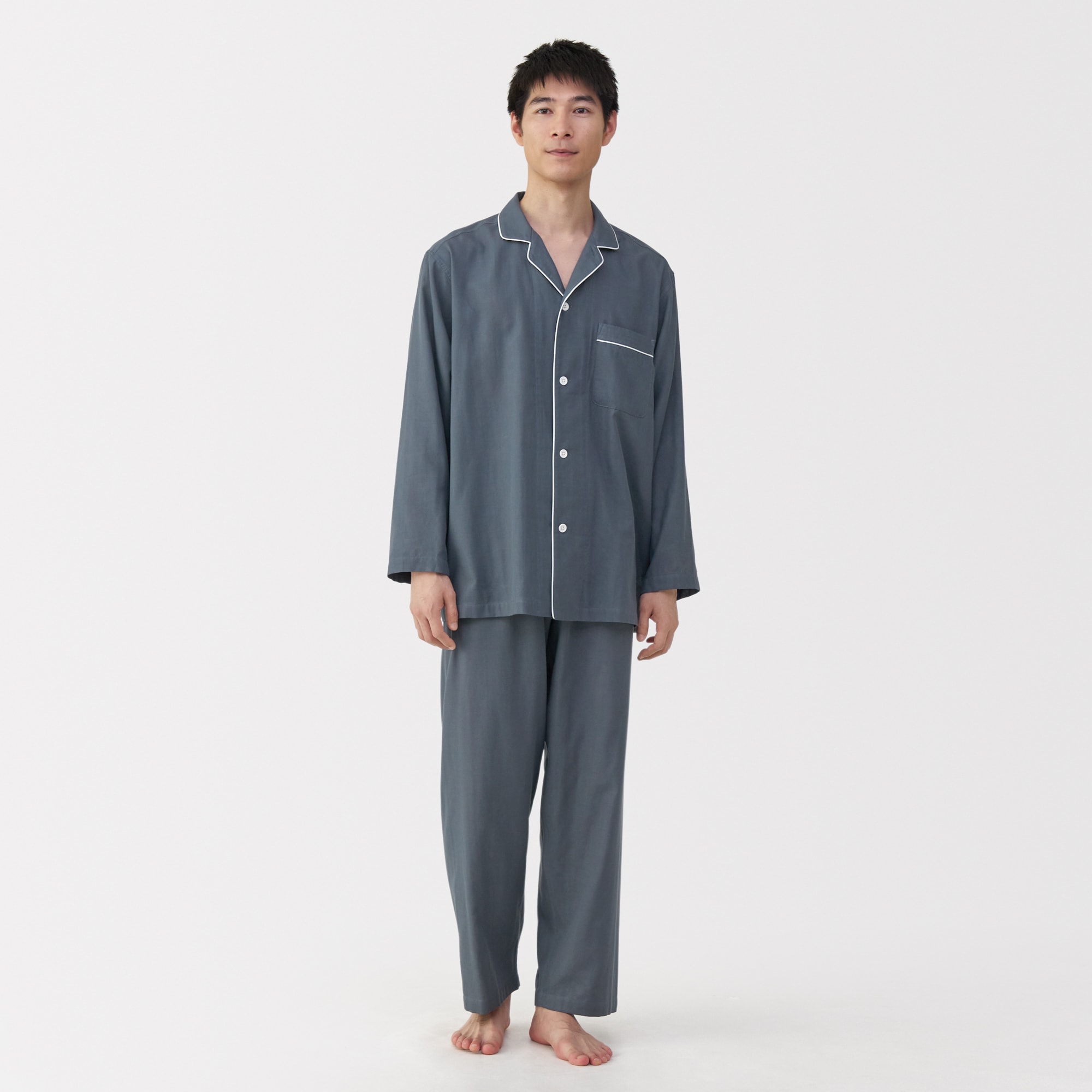 紳士　脇に縫い目のない　二重ガーゼ長袖パジャマ