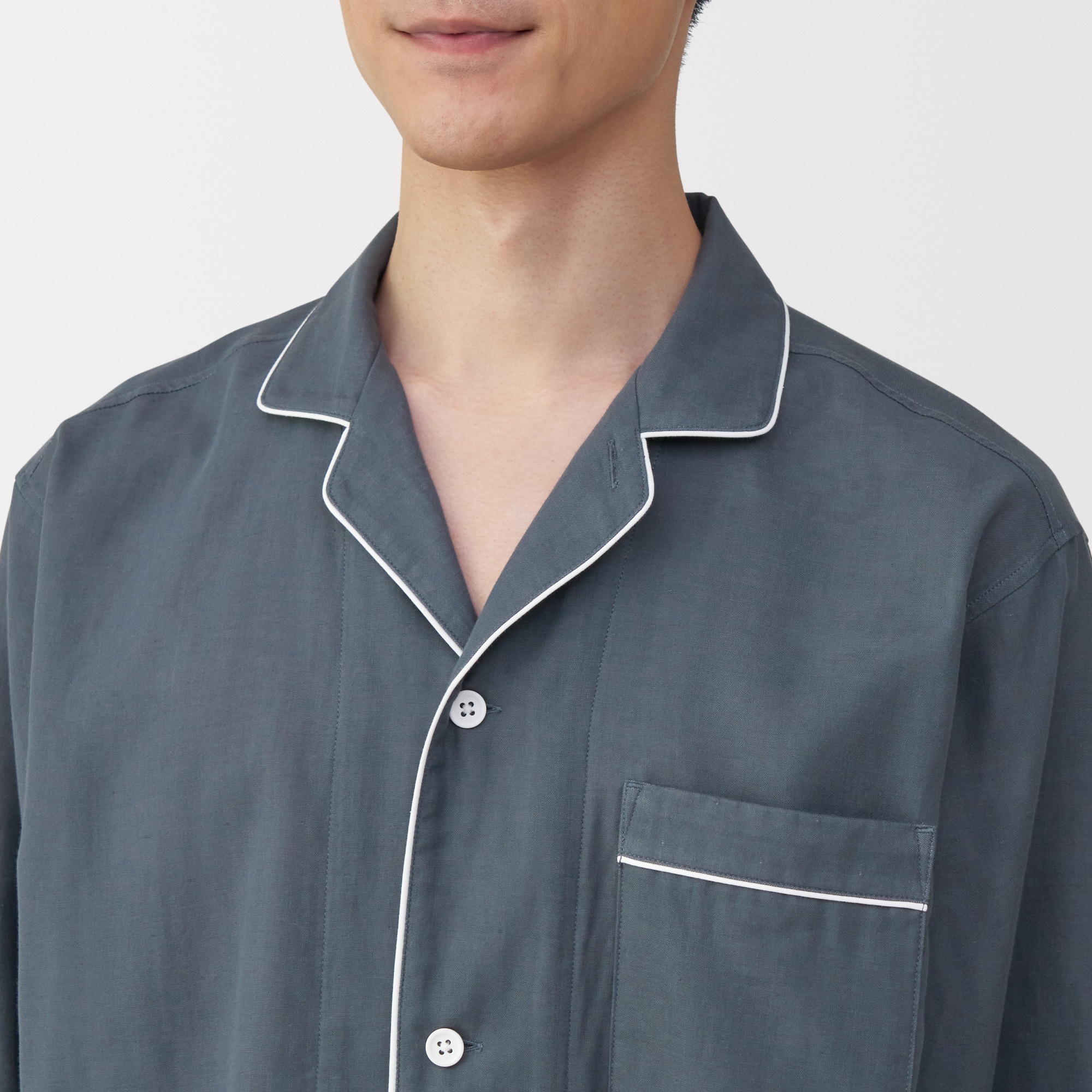 紳士　脇に縫い目のない　二重ガーゼ長袖パジャマ