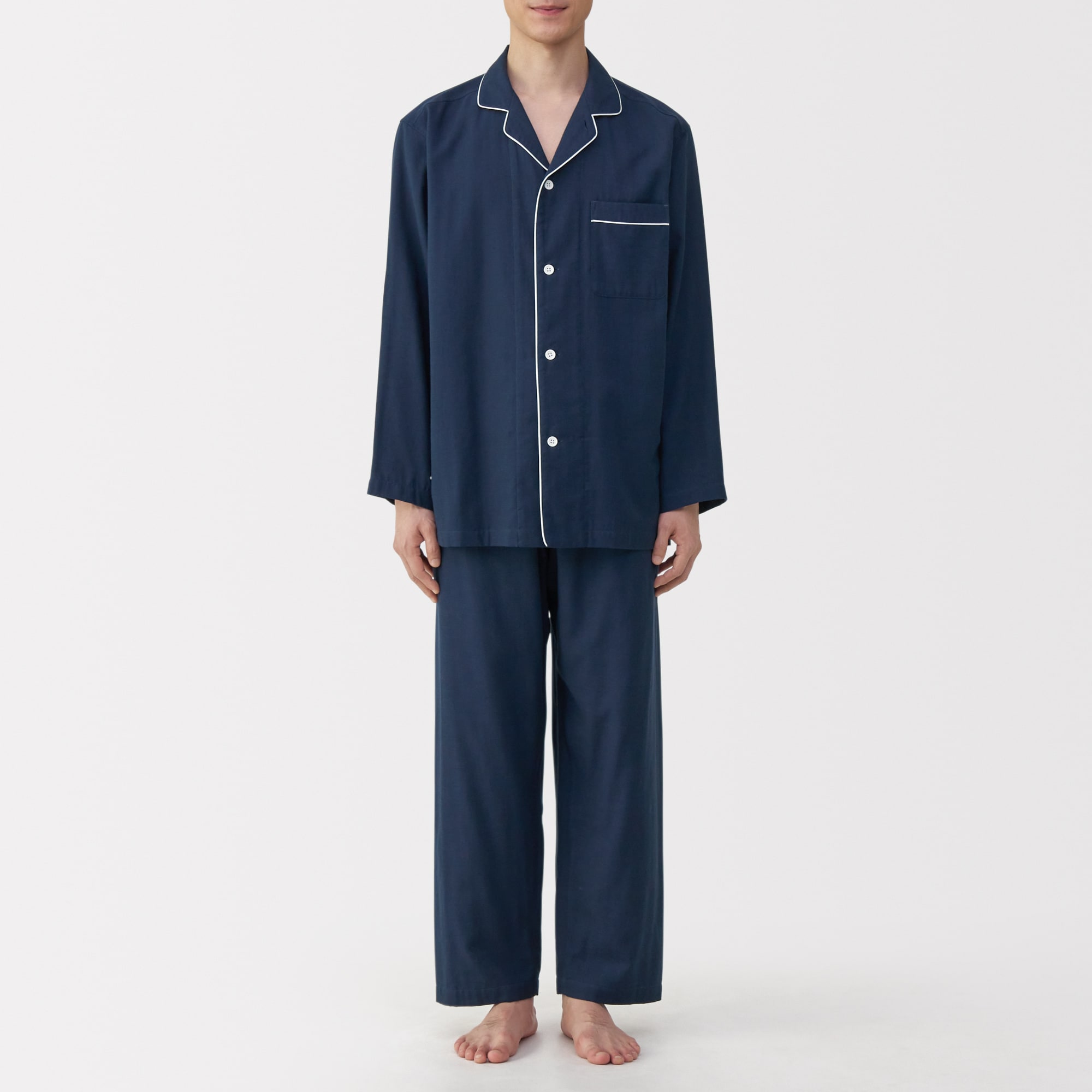 MUJI ダークネイビー 長袖パジャマ L 新品タグ付き 無印良品 脇に縫い目のない 二重ガーゼ 長袖