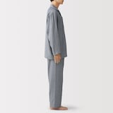 紳士　脇に縫い目のない　二重ガーゼ長袖パジャマ