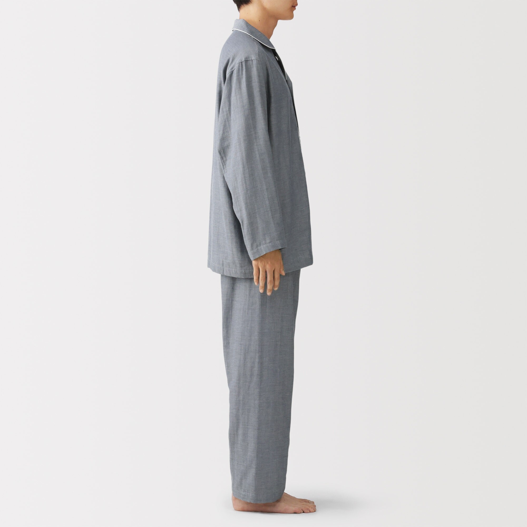 紳士　脇に縫い目のない　二重ガーゼ長袖パジャマ